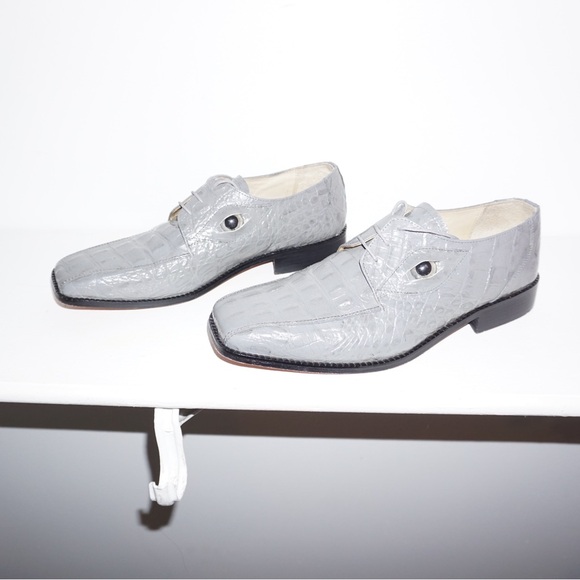 CROCODILE FACE VINTAGE CRAZY DRESS SHOES GREY LEATHER MENS 12 - Picture 3 of 6